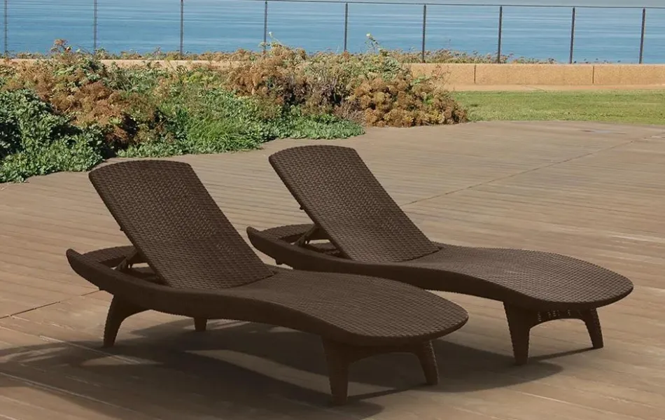 Discount Pacific Chaise Sun Lounger Set of 2 - Brown Sun Loungers