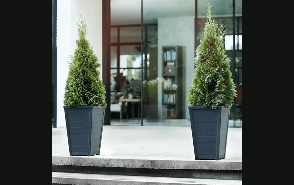 Discount Tapered Wood Look Planter Set of 2 - Graphite Planters